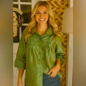 Agora Shimmering Olive Blouse